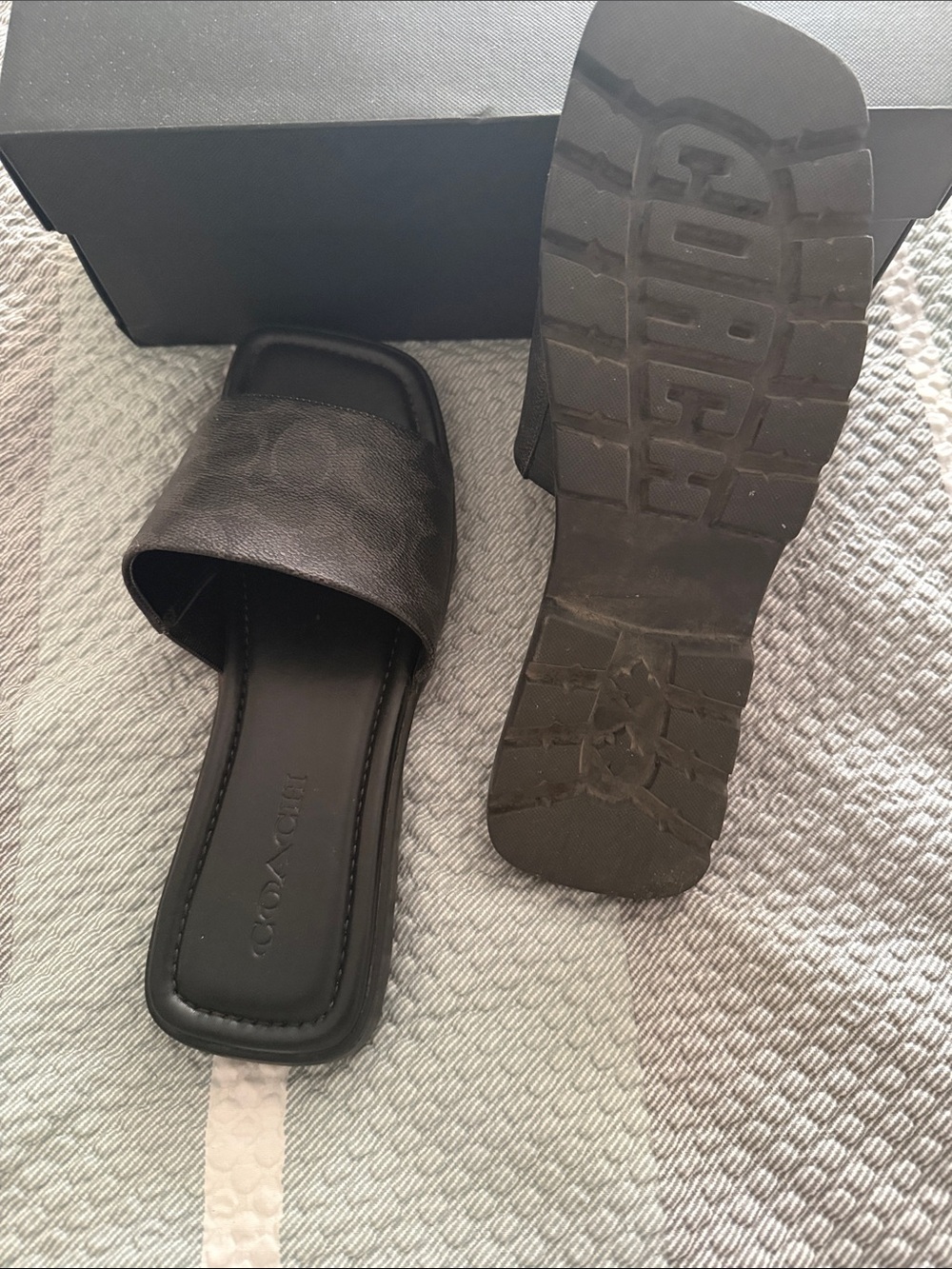Coach Black Leather Square-Toe Slide Mules - Picture 5 of 8